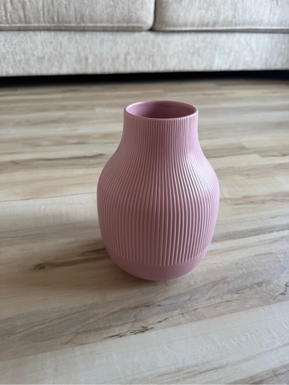 IKEA Pink Ribbed Ceramic-Style Accent Vase